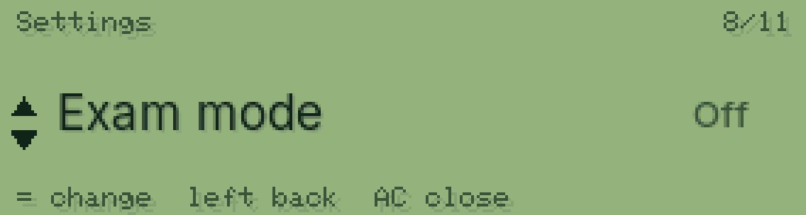 The calculator screen: Go down to Exam mode