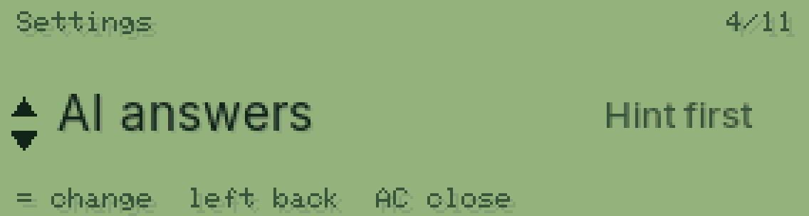 The calculator screen: Press = to switch to Hint first